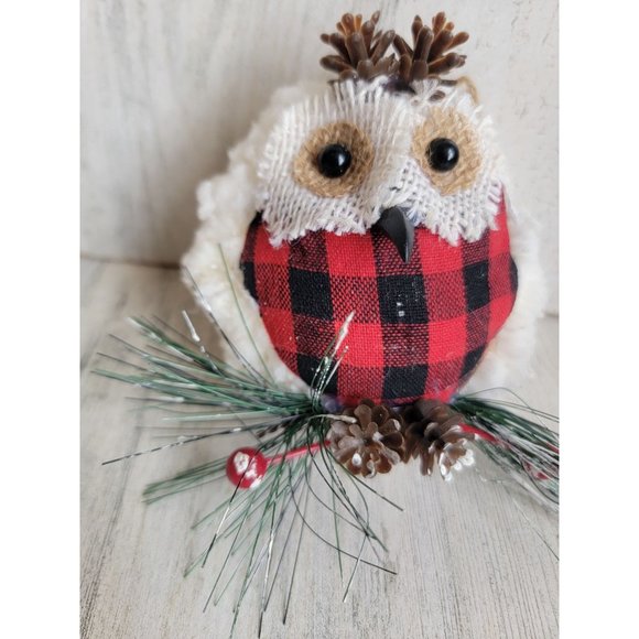 White owl plaid Pinecone winter ornament Xmas - Picture 2 of 7